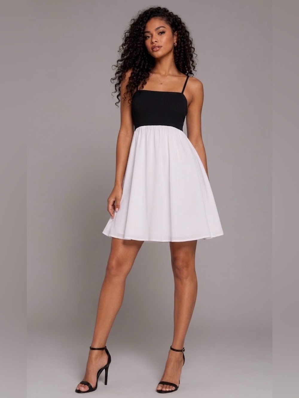 NWT 1.STATE Colorblock Linen Blend Dress Black & White Sundress Size XS $109